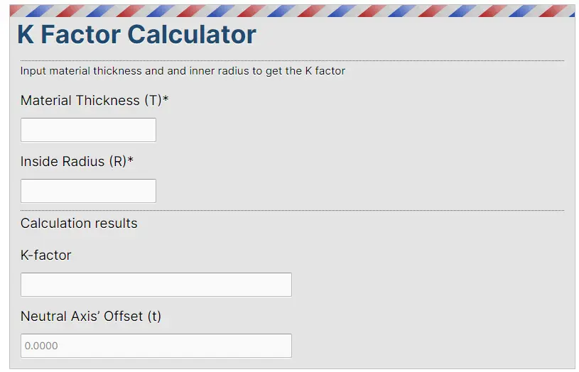 Exploring Press Brake Bend Allowance: Formula,Calculator & Charts 4 K factor calculator